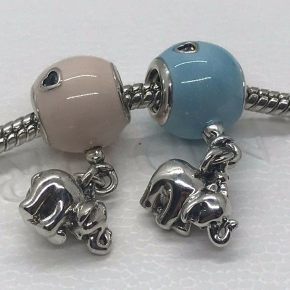 2 Pandora Charms Elephant and Pink&Blue Balloon 2 Pandora Charms Elephant and Pink&Blue Balloon